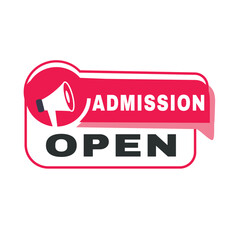 Admission open banner element or badge icon template red. Vector symbol design modern type.