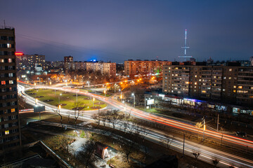 landscape of the night city of Orenburg in November