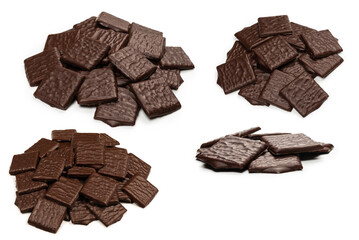 Dark chocolate candies isolated on white background.