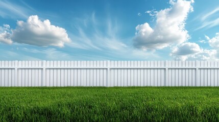 Fototapeta premium A white picket fence with a blue sky behind it