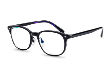 A pair of classic, black-rimmed eyeglasses isolated on white background