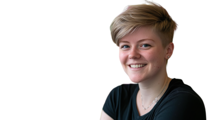 Close-Up Portrait Of Smiling Woman With Black Shirt Transparent Background