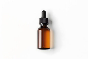Amber glass dropper bottle with black cap mock up isolated on white background