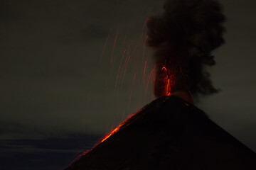 Fuego Volcano Eruption at Night, Antigua, Guatemala