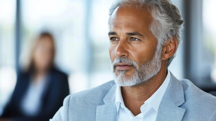 Obraz premium Thoughtful businessman office pensive colleague background