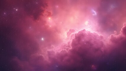 Obraz premium Vibrant Pink Nebula, Swirling Cosmic Dust and Stars in a Galaxy Space Background