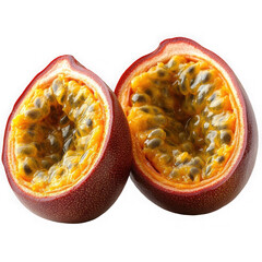 Juicy fresh passion fruit half with pulp exposed Transparent Background