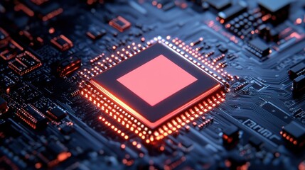 Fototapeta premium Close-up of glowing CPU chip on circuit board