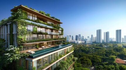 Urban Oasis: Contemporary Apartment Building with Rooftop Garden and Vertical Greenery