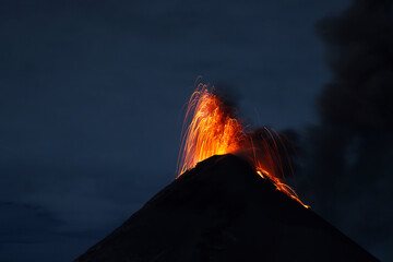 Fuego Volcano Eruption at Night, Antigua, Guatemala