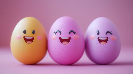 Pink cartoon Easter eggs. Eggs in the shape of chicks. Easter pink banner.