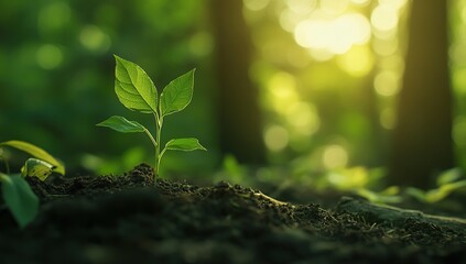 Seedling Grows in Soil, Nature's Rebirth, New Life Emerges Beautifully in Sunlight, Environmental Conservation, Sprout's Journey