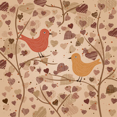 Valentine's Day background with bird and colorful hearts for greeting cards and gift design