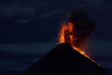 Fuego Volcano Eruption at Night, Antigua, Guatemala