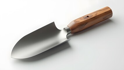 Sleek Modern Gardening Trowel with Ergonomic Wooden Handle - High-Quality Metal Blade, Pristine White Background