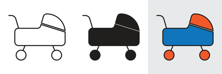 Baby carriage vector icon illustration. Baby carriage vector icon for apps, web and entertainment.