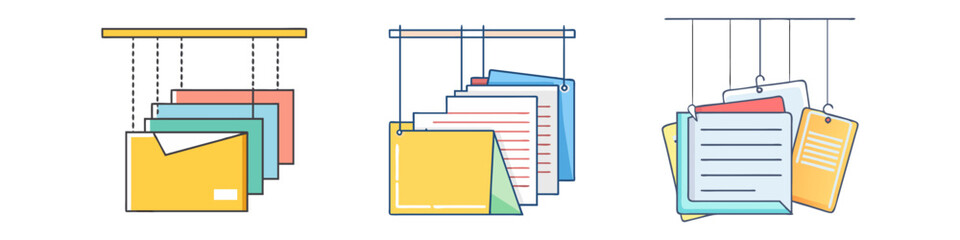 hanging file folders vector icon, office vector illustration - simple illustration of hanging file folders perfect for logos, and office-themed designs.