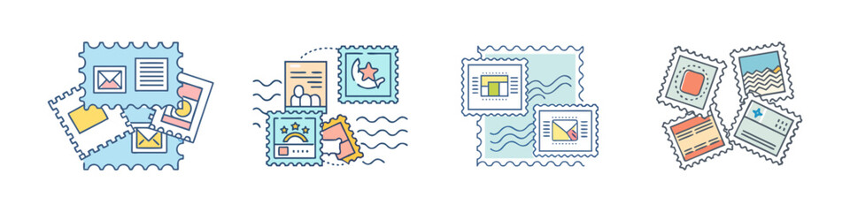 postage stamps vector icon, office vector illustration - simple illustration of postage stamps perfect for logos, and office-themed designs.