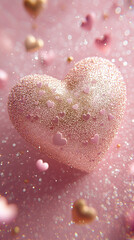 Fototapeta premium Soft Pink Valentine’s Day Wallpaper with Golden Heart and Sparkles