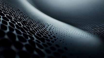 Abstract dark gray wavy surface with perforated texture.