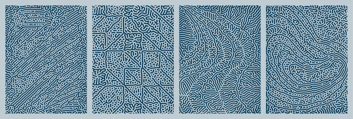 set of blue organic turing abstract lines pattern background. pack collection design