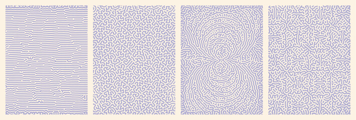 set of purple organic turing abstract lines pattern background. pack collection design
