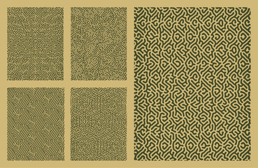 set of yellow organic turing abstract lines pattern background. pack collection design