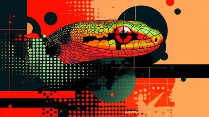 Colorful snake head in abstract geometric art style.