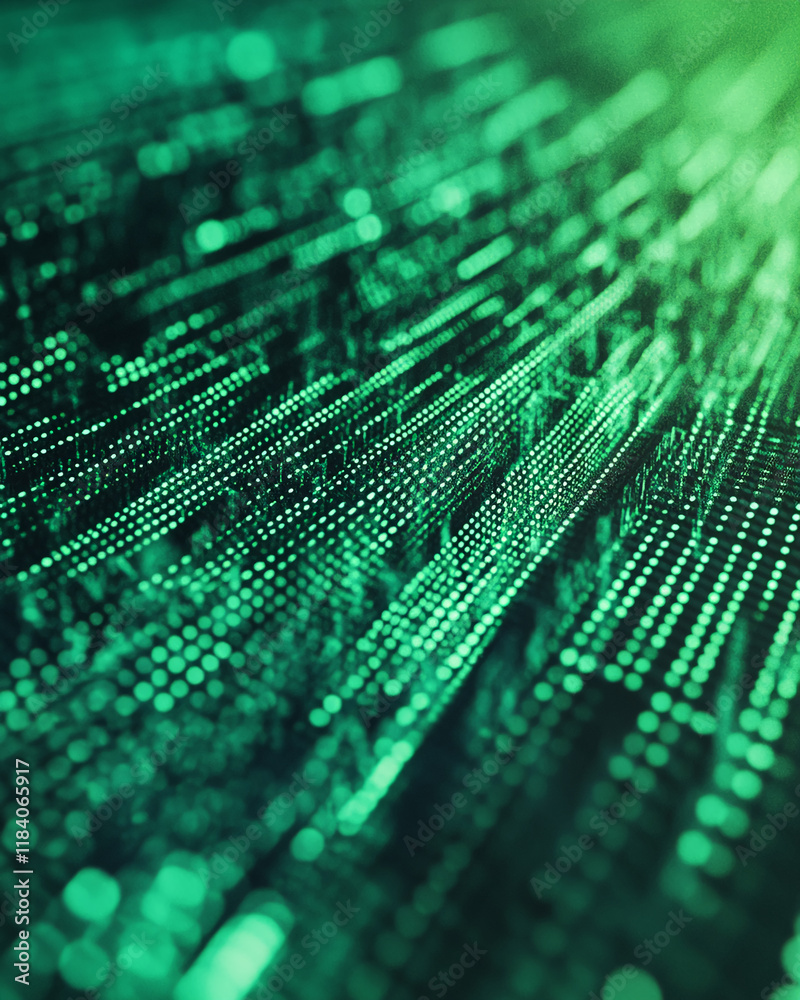 Poster Abstract green digital grid with glowing dots and lines