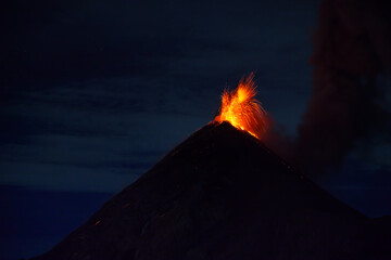 Fuego Volcano Eruption at Night, Antigua, Guatemala