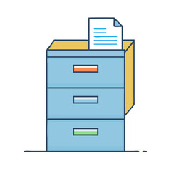 filing cabinet vector icon, office vector illustration - simple illustration of filing cabinet perfect for logos, and office-themed designs.