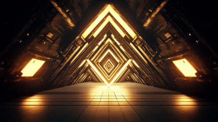 Obraz premium Futuristic glowing geometric tunnel with symmetry