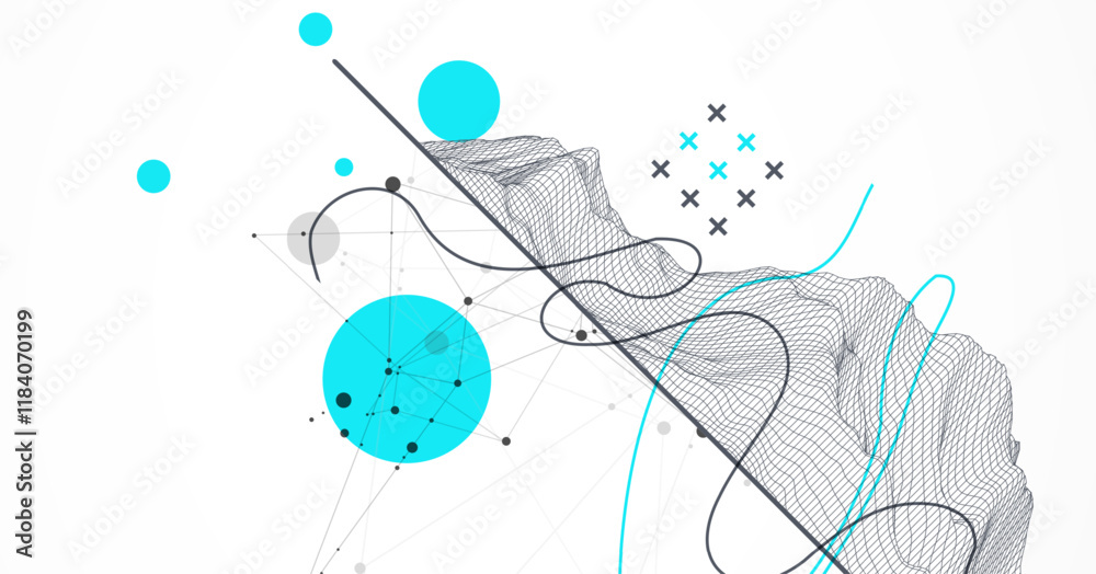Poster trendy abstract wireframe background. modern science or technology art elements. surface illustratio