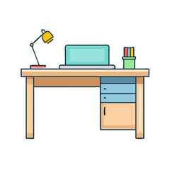 office desk vector icon, office vector illustration - simple illustration of office desk perfect for logos, and office-themed designs.