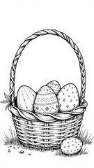 Fototapeta premium Coloring book for adults and children. Christ is risen. Black and white Easter eggs in a basket.