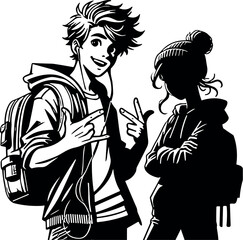 Teenager Hanging Out with Friends Vector Black Silhouette Cricut Design for T-Shirt