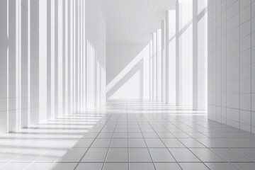 Sunlit White Corridor: Exploring Minimalist Architecture's Clean Lines and Light Effects in Modern Design