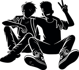 Teenager Hanging Out with Friends Vector Black Silhouette Cricut Design for T-Shirt