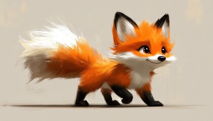 Obraz premium Playful fox cub walking on plain background