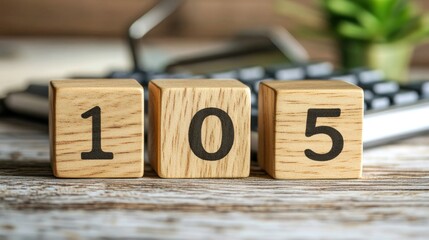 Wooden Blocks Showing One Hundred and Five on a Desk