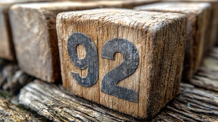 Wooden Block Number 92 on Rustic Surface