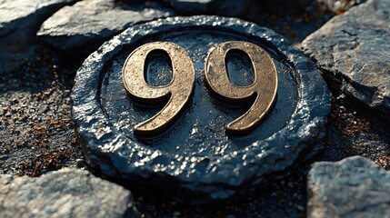 Stylish Stone Number 99 Embedded in Rock