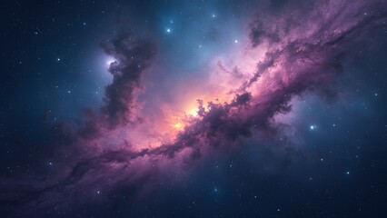 Fototapeta premium Stunning Navy Nebula, Vibrant Pink and Purple Cosmic Clouds in Deep Space