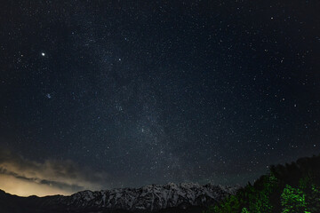 雪山と満天の星空