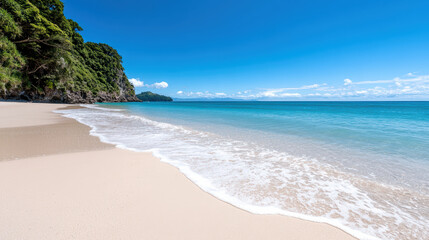 Obraz premium serene beach with gentle waves and clear blue skies invites relaxation