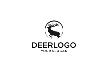 Silhouette of Majestic Deer with Antlers in Circular Iconic Design