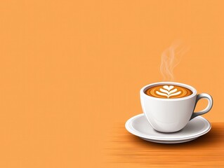 Obraz premium Warm Cup of Coffee with Latte Art on Orange Background