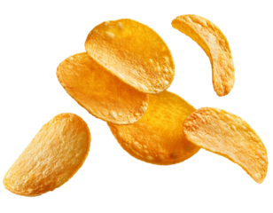 chips falling isolated on white background, cutout