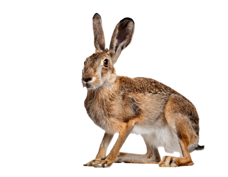 European hare isolated on white background, cutout