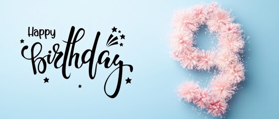 Happy 9th Birthday Pink Fluffy Number Nine Celebration Image